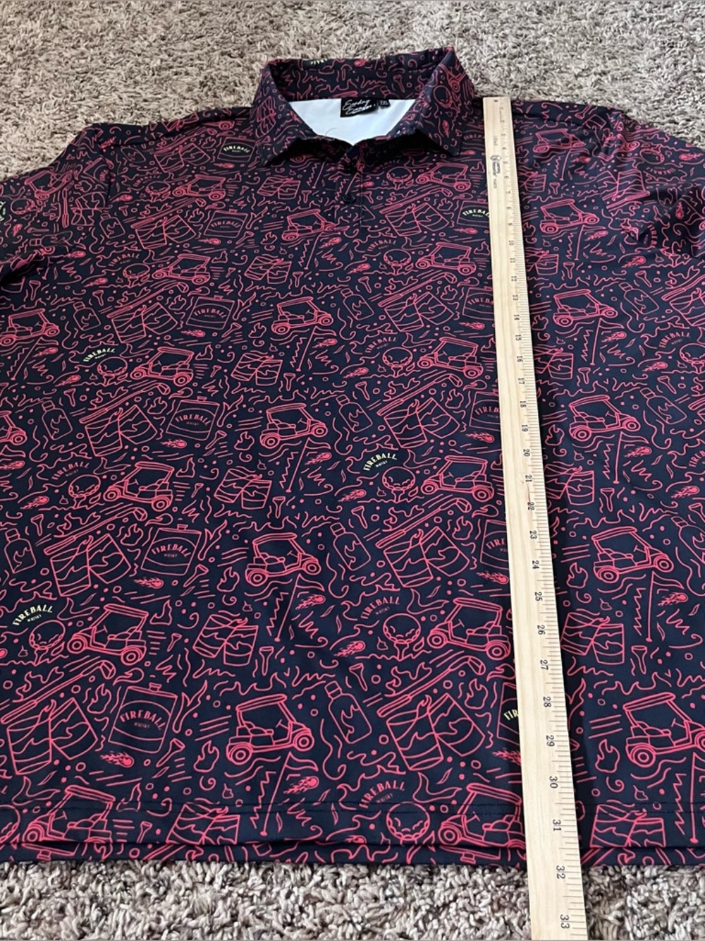 Sunday Swagger Fireball Blaze Golf Polo Men's 2XL Fireball Whisky Red Black - Picture 12 of 13